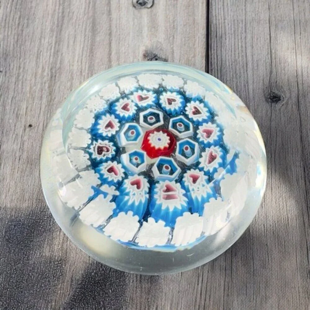 Murano Round Italian‎ Venetian Glass Paperweight Hand Blown Glass Millefiori VTG